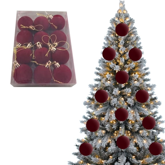 Velvet Flocked Christmas Ball Ornaments Set, 9 Pack Soft Flocked Xmas Baubles with Hanging Strings, Matte Velvet Christmas Tree Decorations for Holiday Home Decor, Multiple Neutral Colors