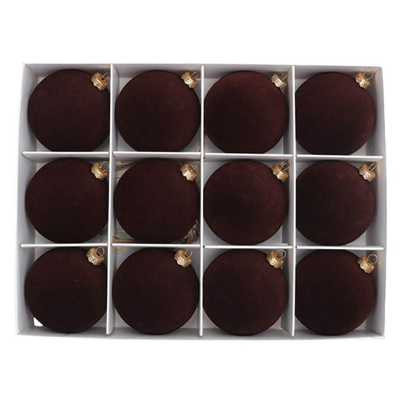 Velvet Flocked Christmas Tree Ornaments Set Twelve Pack Plastic Hanging Balls For Holiday Decor Christmas Decorations And Festive Home Ornaments For Doors Walls And Porches