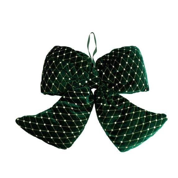 Velvet Flocking Christmas Bow Ornament – Green Decorative Tree Topper with Hanging Loop, Soft Fabric Holiday Ribbon for Gift Wrap, Wreaths, Banners, 18in
