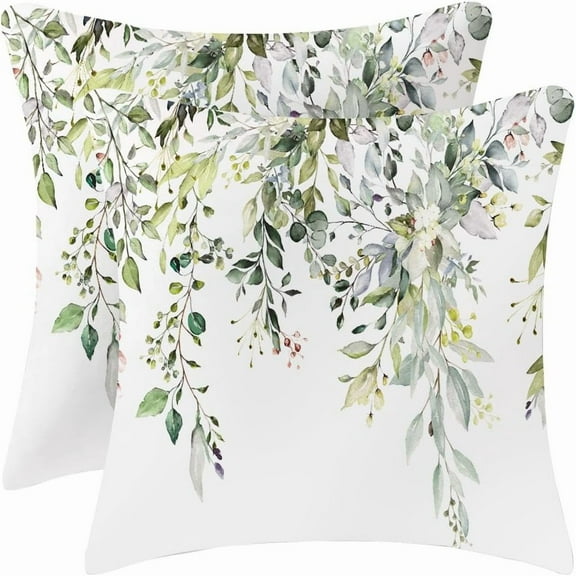 Velvet Floral Spring Pillow Covers 18 x 18 Inch Set of 2 Vintage Wild Flowers Decor Sage Green Throw Pillows Leaves Outdoor Farmhouse Wildflower Plant Decorative Cushion for Couch Bed Sofa