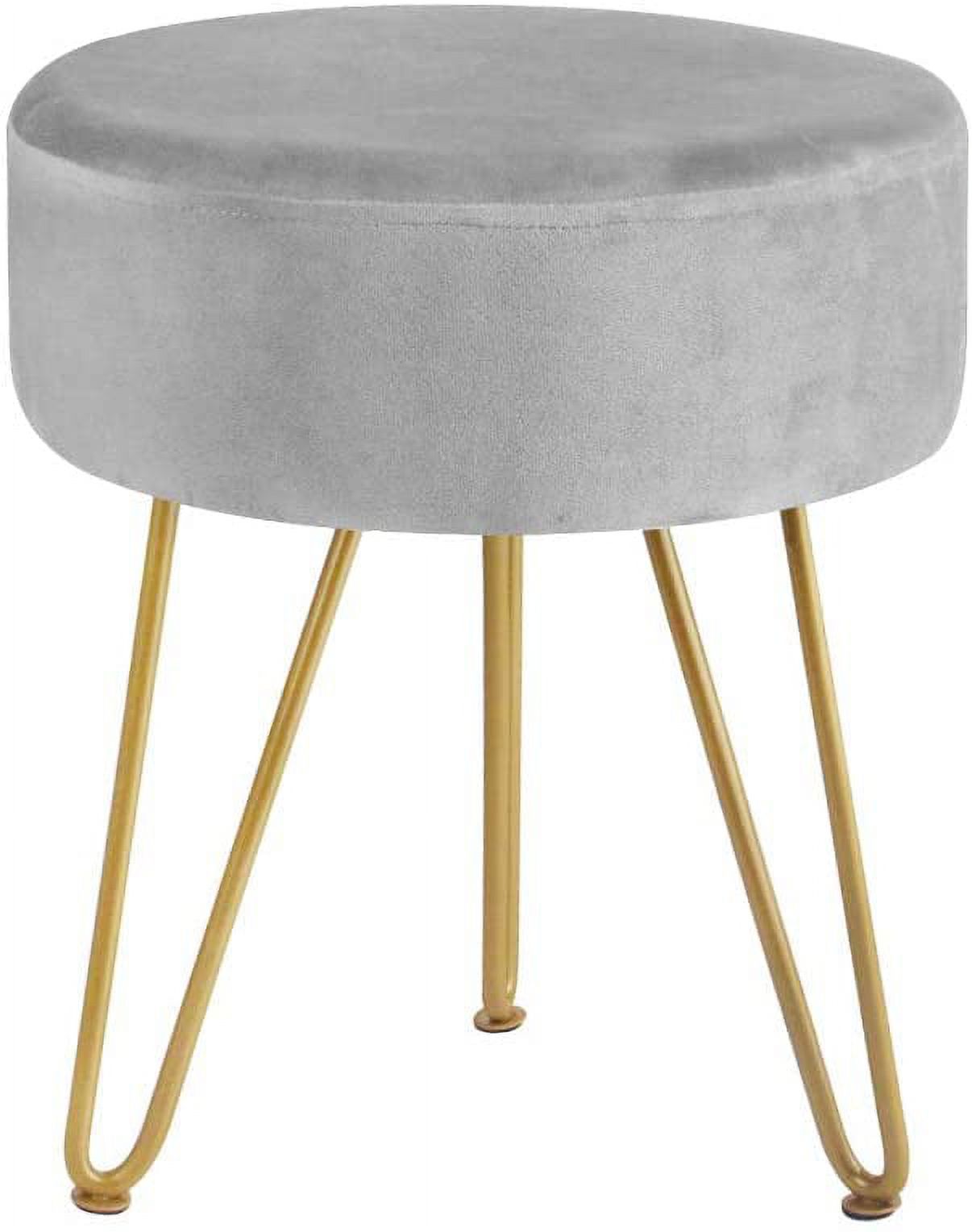 Velvet Footrest Footstool Ottoman Round Modern Upholstered Vanity Foot Stool Side Table Seat Dressing Chair with Golden Metal Leg Grey - image 1 of 10