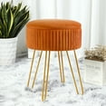 thumbnail image 1 of Velvet Footrest Stool Ottoman Pleated Round Modern Upholstered Vanity Footstool Side Table Seat Dressing Chair with 4 Golden Metal Legs (Brown with Storage), 1 of 5