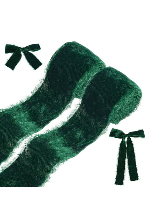 Velvet Frayed Fringe Ribbon Raw Edge Wedding Ribbon for Gift Wrapping Flower Bouquet Decoration Green 1-3/8~1-5/8 inch(35~40mm) 1.5 yards/roll DIY