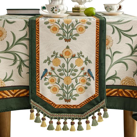 Velvet French Table Runner for Farmhouse Home Kitchen Dining Decor Family Dinners Wedding 12x63 Inches