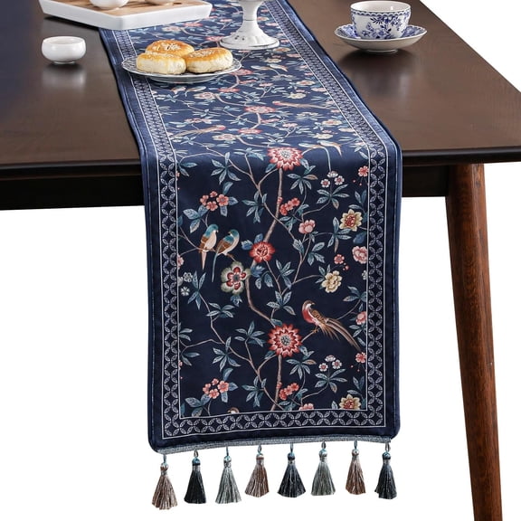 Velvet French Table Runner for Farmhouse Home Kitchen Dining Decor Family Dinners Wedding 12x63 Inches