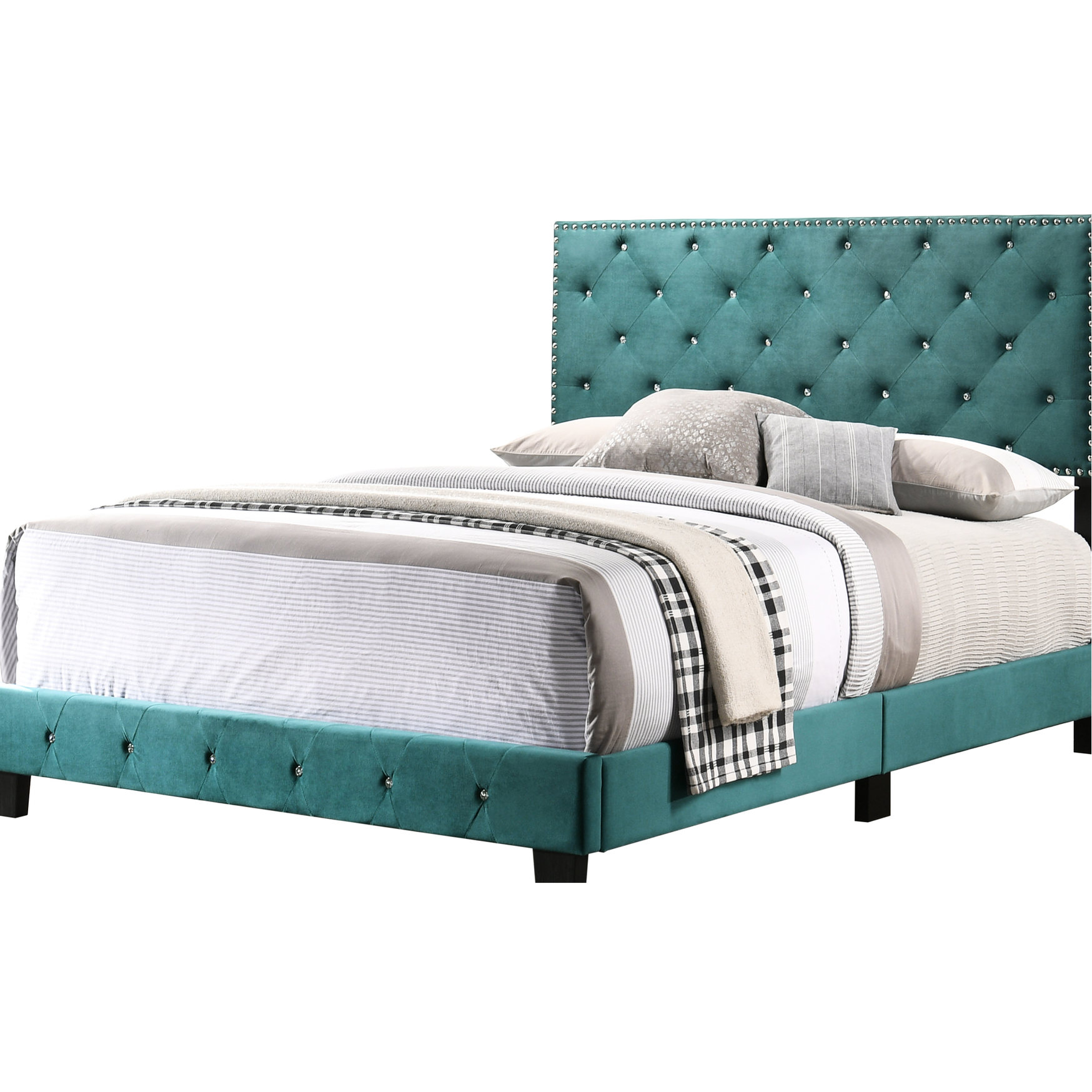 Velvet Full Bed with Green Hue - Easy Setup - Spare Bedroom - Blend ...