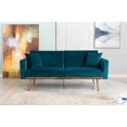 thumbnail image 1 of Velvet Futon Couch, Convertible Futon Sofa Bed with 2 Pillows and Rose Gold Metal Feet Modern Tufted Button Loveseat Sofa Accent Sofa Daybed Folding Recliner for Living Room, 600 LBS Capacity, Teal, 1 of 7