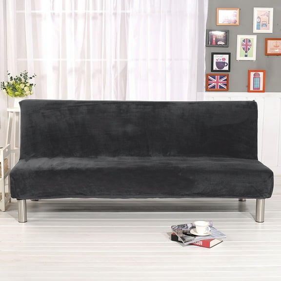 Velvet Futon Cover Armless Sofa Covers Sofa Bed Covers Stretch Futon Couch Cover Thick Soft Cozy Sofa Slipcover Furniture Protector (Gray, Futon Cover (180*210cm) )