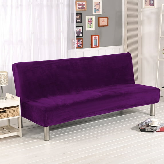 Velvet Futon Cover Armless Sofa Covers Sofa Bed Covers Stretch Futon Couch Cover Thick Soft Cozy Sofa Slipcover Furniture Protector (Purple, Futon Cover (180*210cm) )
