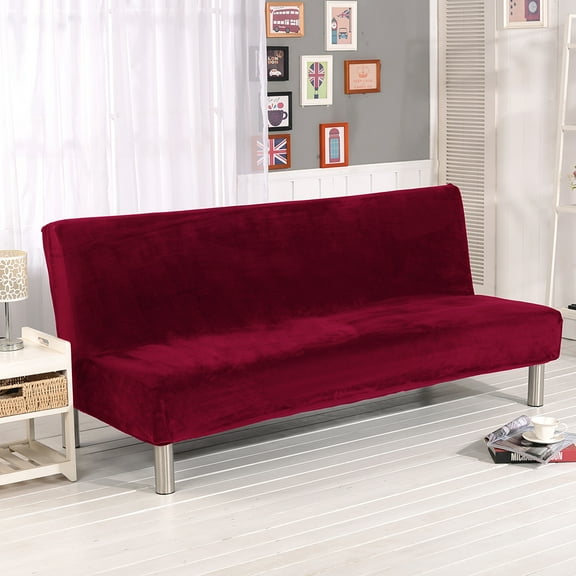 Velvet Futon Cover Armless Sofa Covers Sofa Bed Covers Stretch Futon Couch Cover Thick Soft Cozy Sofa Slipcover Furniture Protector (Red, Futon Cover (180*210cm)	)