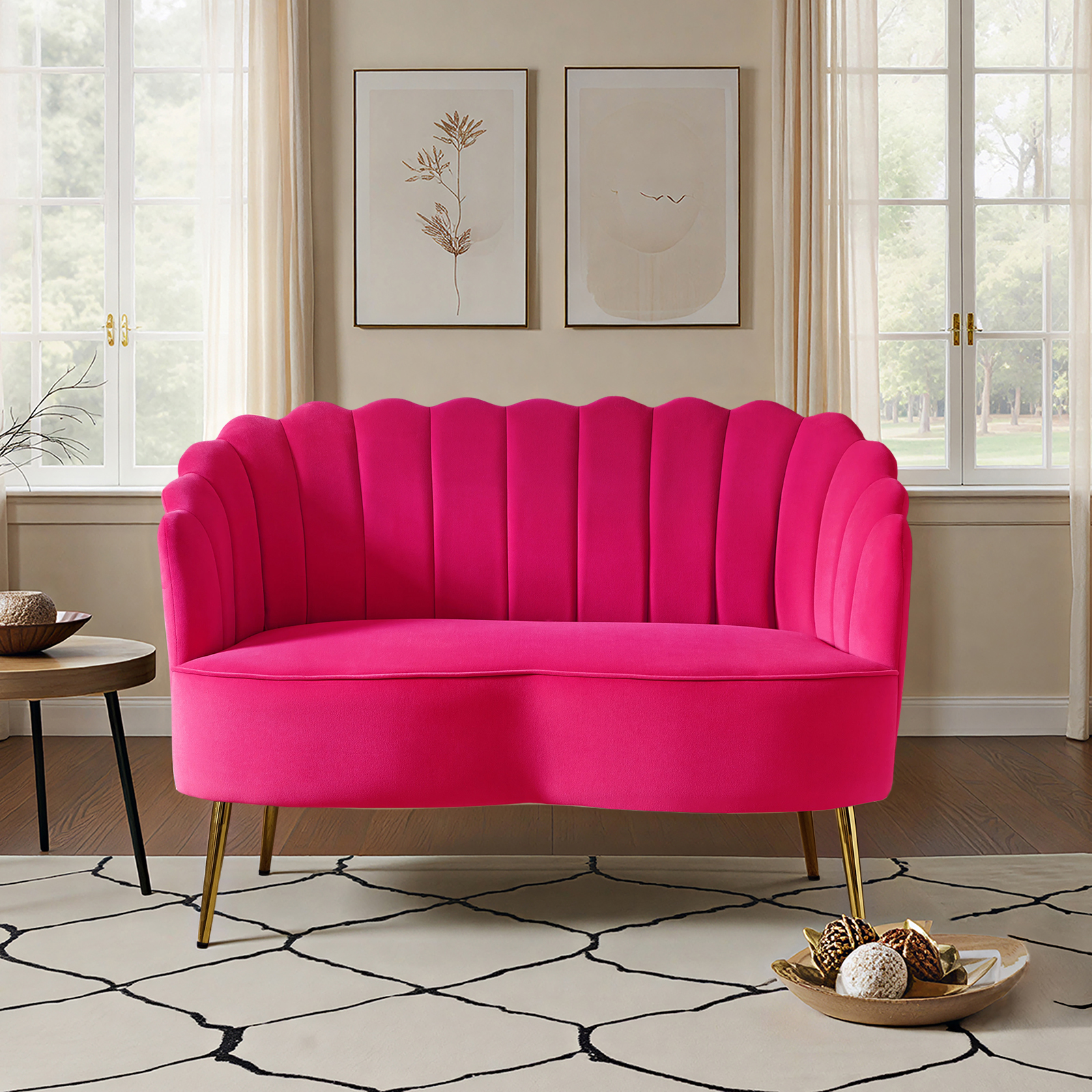 Small Space Velvet Loveseat Sofa, 2 Seater with Golden Leg for Home ...