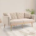 thumbnail image 1 of Velvet Futon Sofa Bed with 2 Pillows, Modern Tufted Upholstered Accent Sleeper Sofa Couch with Adjustable Backrest and Golden Metal Legs, Folding Loveseat Sofa Recliner Couch for Bedroom, Beige, 1 of 7