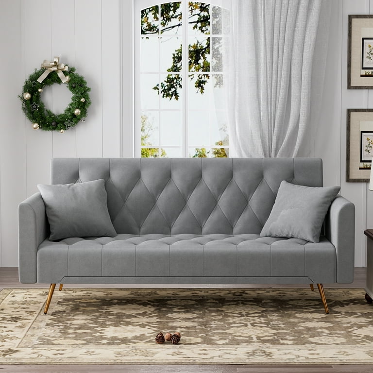 No Filler Soft Washable Velvet Sofa Adults Double Bed Grey Crown