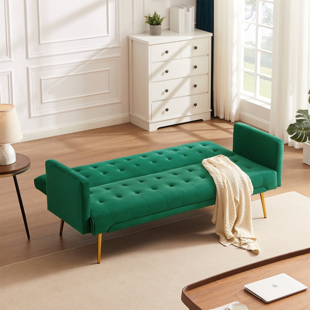 Velvet Futon Sofa Bed, Convertible Sofa Bed with 3 Adjustable Backrest