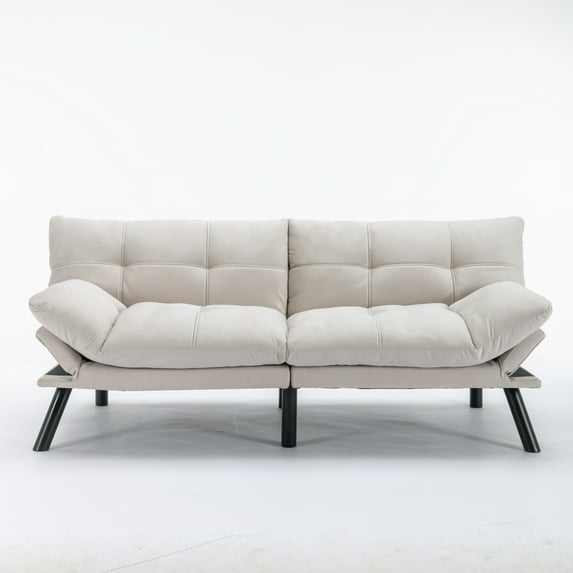 Velvet Futon Sofa Bed Convertible Folding Modern Sofa Bed Adjustable Backrest Upholstered Couch for Living Room, Bedroom, Apartment
