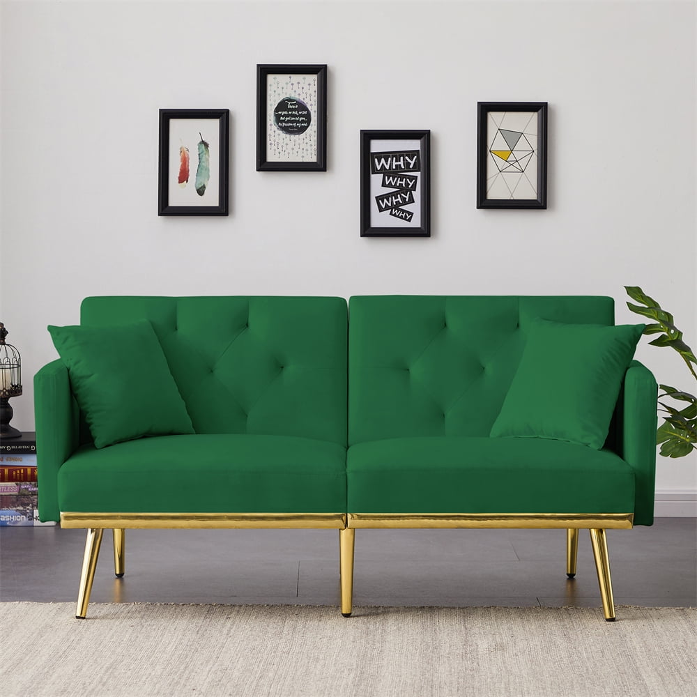 Velvet Futon Sofa Bed Convertible Sleeper Sofa Couch with 6 Golden