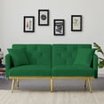 thumbnail image 1 of Velvet Futon Sofa Bed Convertible Sleeper Sofa Couch with 6 Golden Metal Legs, Loveseat Sofa with 3 Adjustable Positions and Side Pocket for Living Room Bedroom Office, Easy Assemble, Green, 1 of 7