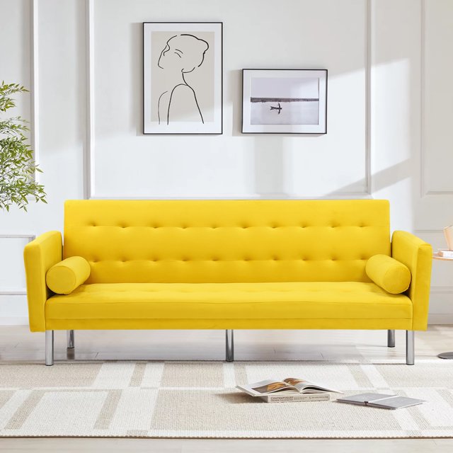 Velvet Futon Sofa Beds, 68.5" Upholstered Convertible Sofa Couch