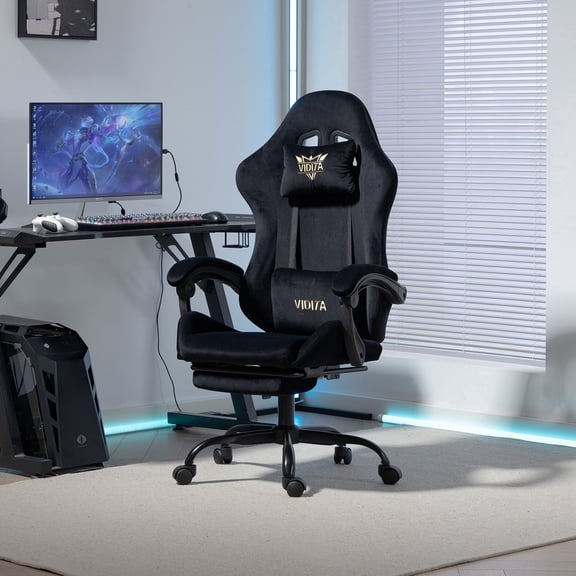 VIDITA Velvet Gaming Chair with Massage, Footrest, Recline & Lumbar Support for Adults
