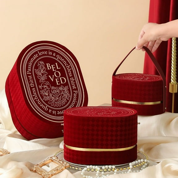 Velvet Gift Box with Lid, Wedding Candy Favor Box Holiday Souvenir Packaging, White and Wine Colored Storage Box, for Birthday Party and Christmas Present Wrapping