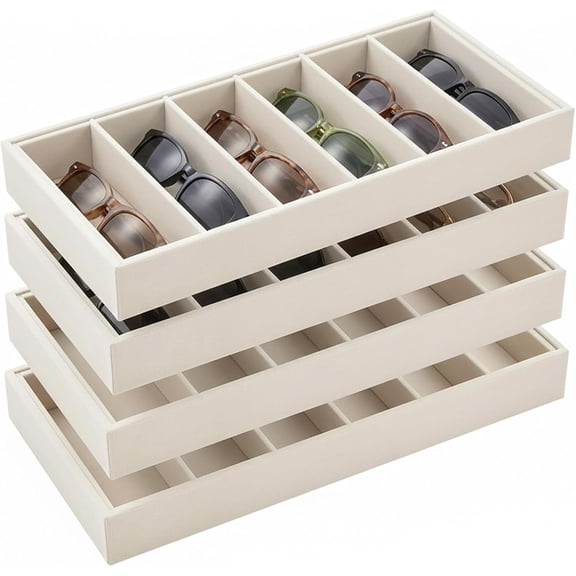 Velvet Glasses Storage Trays Sunglasses Holder Drawer Stackable Eyewear Display Organizer, Beige