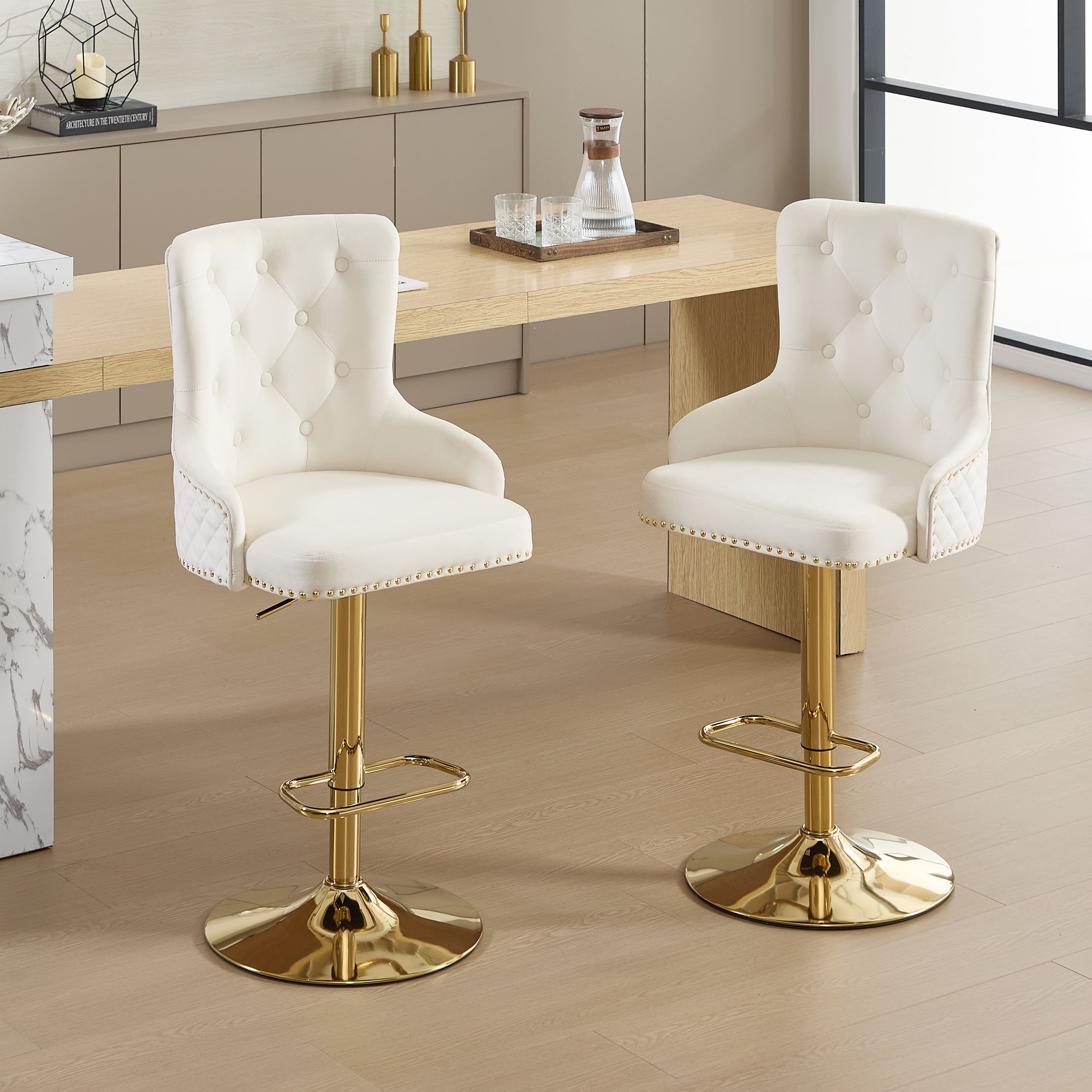 Velvet Gold Bar Stools Set of 2 Modern Counter Height Bar Stools with — free download