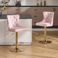 thumbnail image 1 of Velvet Gold Bar Stools Set of 2 Modern Counter Height Bar Stools with Lion Pull Ring Tufted Back, Nailhead Upholstered Barstools for Home Kitchen Island, Swivel Adjustable Stool Chair in Pink, 1 of 9
