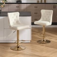 thumbnail image 1 of Velvet Gold Bar Stools Set of 2 Modern Counter Height Bar Stools with Lion Pull Ring Tufted Back, Nailhead Upholstered Barstools for Home Kitchen Island, Swivel Adjustable Stool Chair in Cream, 1 of 9