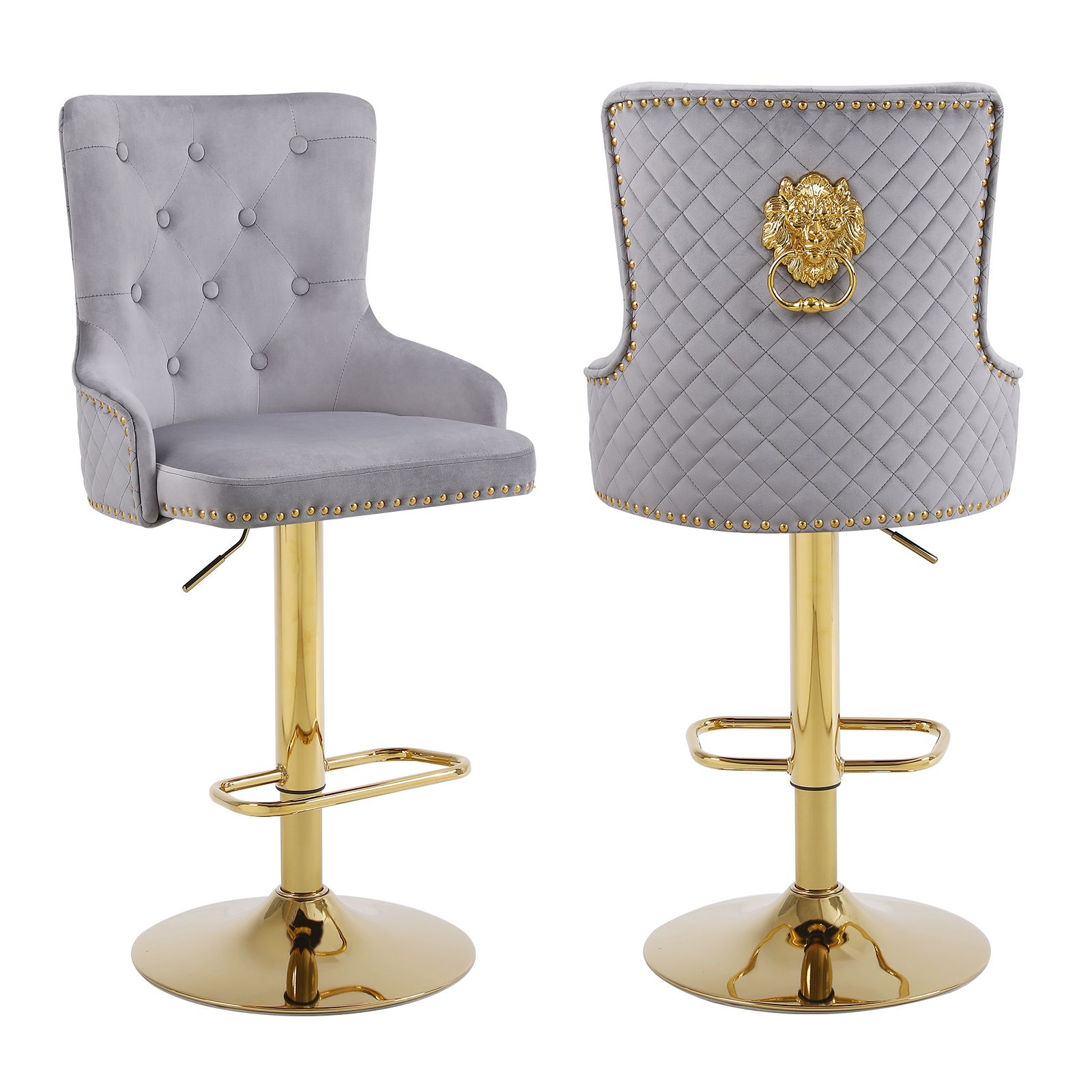 Velvet Gold Bar Stools Set of 2 Modern Counter Height Bar Stools with ...