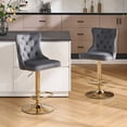 thumbnail image 1 of Velvet Gold Bar Stools Set of 2 Modern Counter Height Bar Stools with Lion Pull Ring Tufted High Back, Nailhead Upholstered Barstools for Home Kitchen, Swivel Adjustable Stool Chair in Dark Grey, 1 of 8