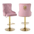 thumbnail image 1 of Velvet Gold Bar Stools Set of 2 Modern Counter Height Bar Stools with Lion Pull Ring Tufted Back, Nailhead Upholstered Barstools for Home Kitchen Island, Swivel Adjustable Stool Chair in Pink, 1 of 8