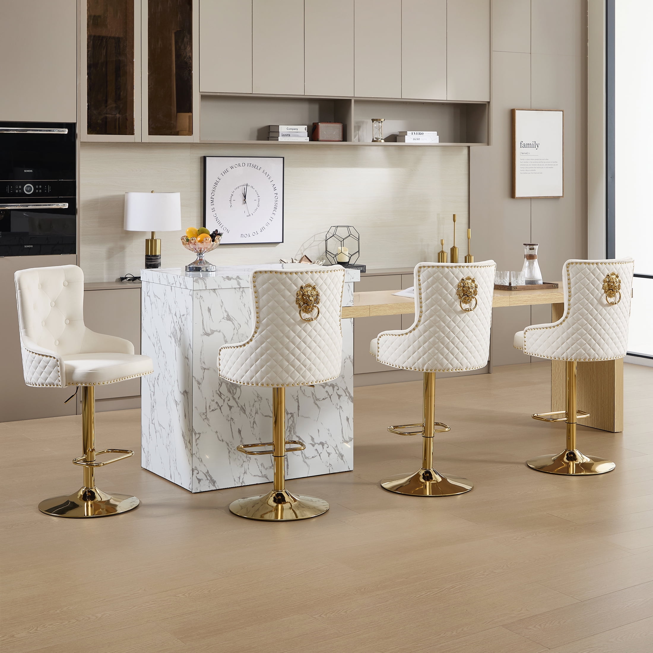 Velvet Gold Bar Stools Set of 4 Modern Counter Height Bar Stools with ...