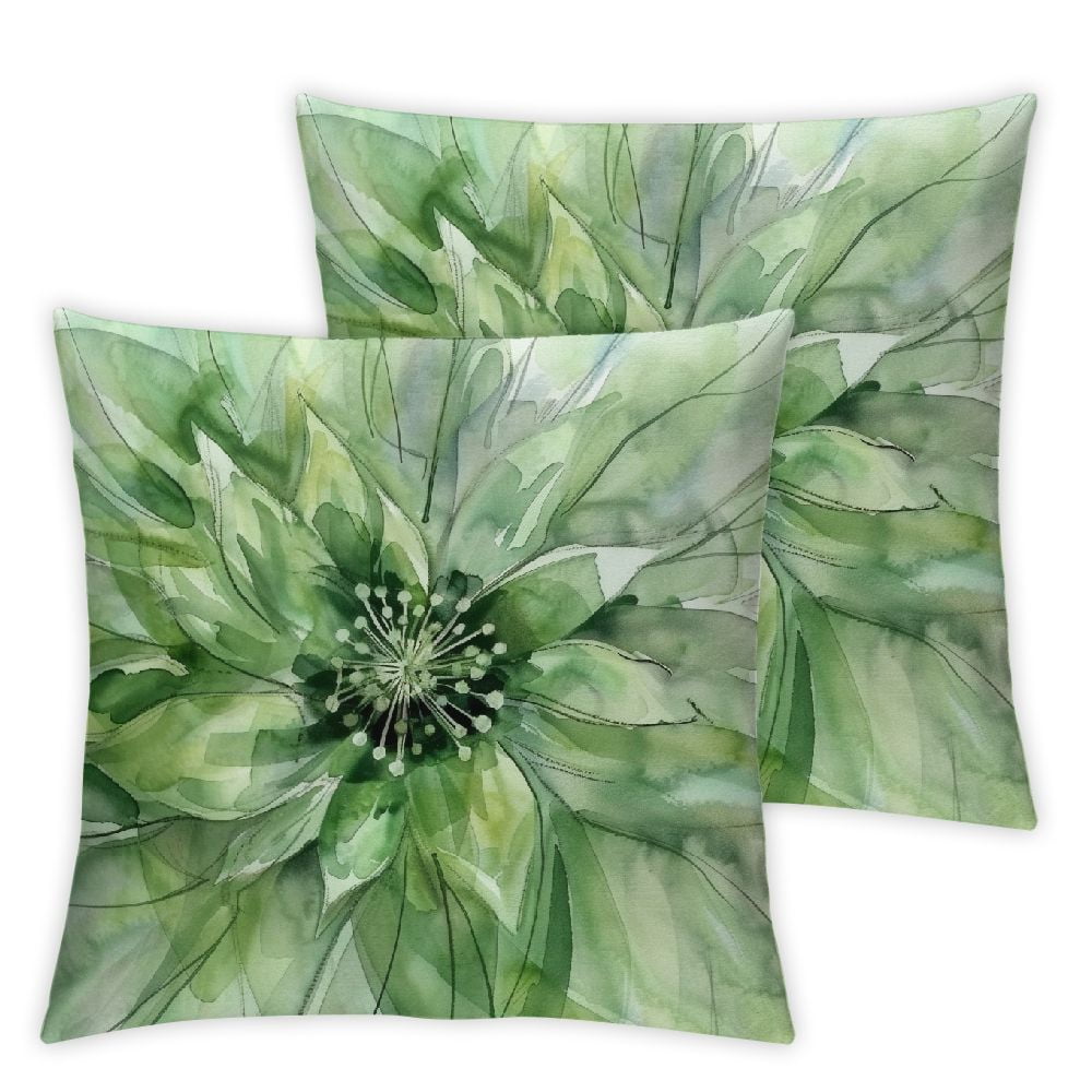 Velvet Green Floral Decorative Pillow Covers Set of 2 Summer Outdoor ...