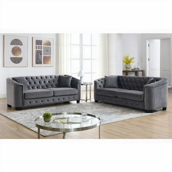 Velvet Grey 3-seater Sofa - Sturdy Frame & Breathing Backrest