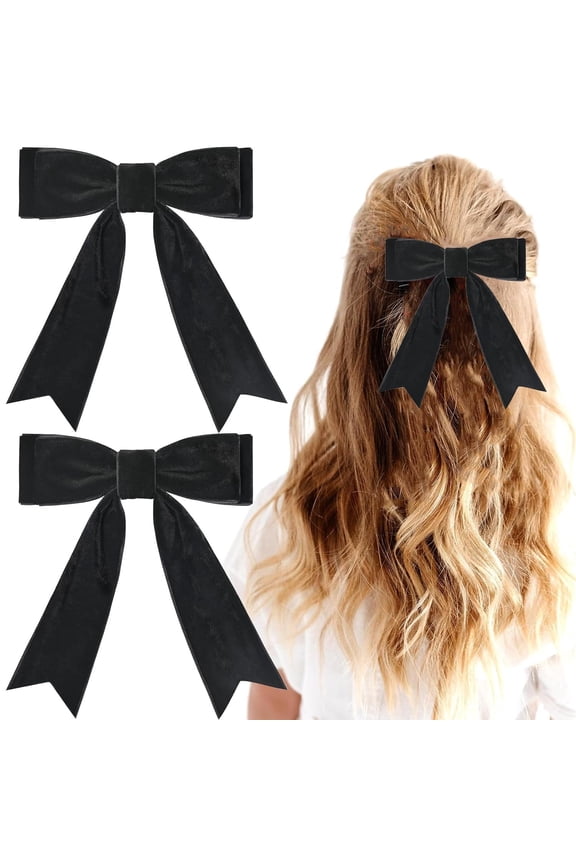 Velvet Hair Bows Barrettes 1 Pcs,Black Hair Ribbon Clips,Girls Bow Hairpin,Hair Clip for Women Toddlers Kids Baby,Party Hair Accessories,5.5*7.9 in