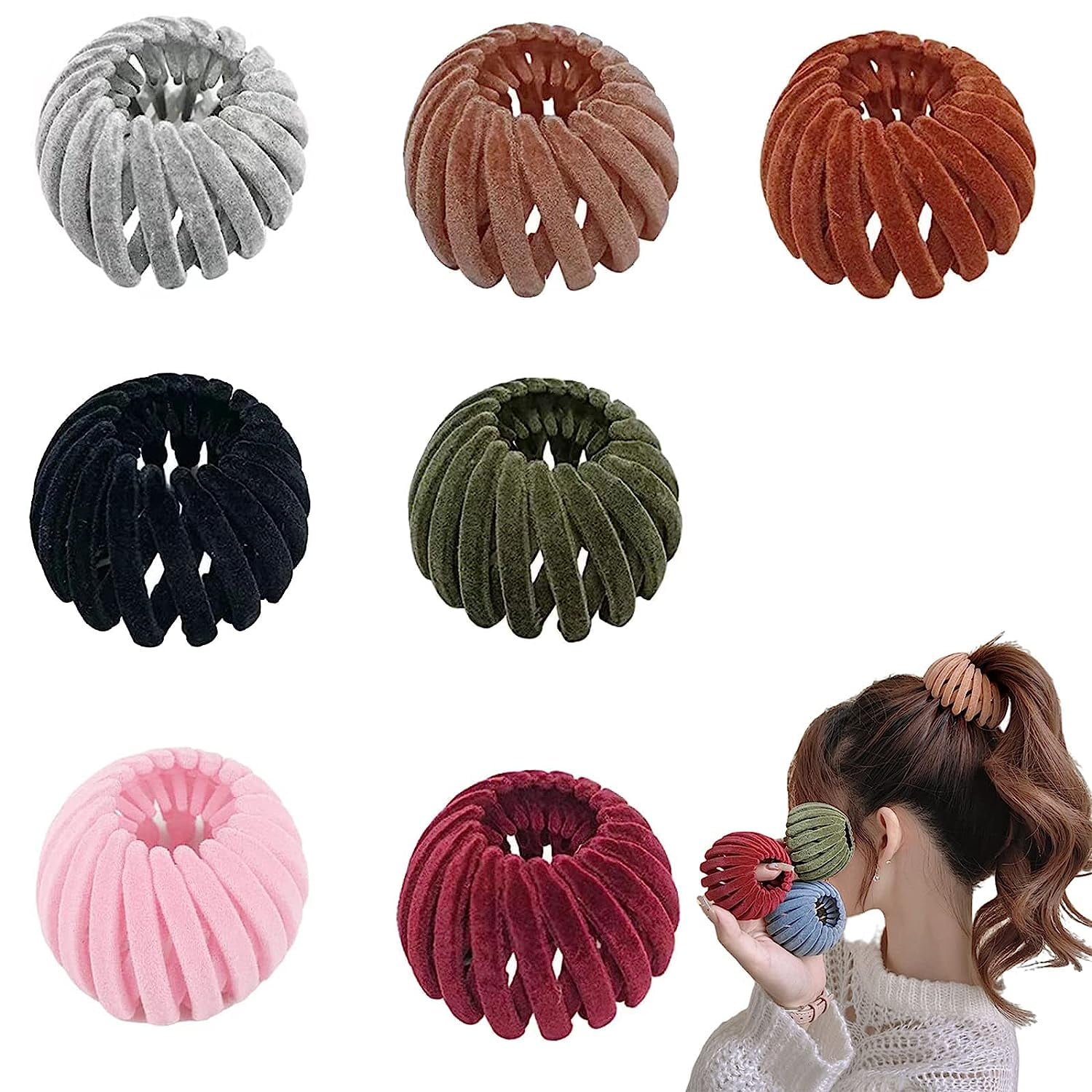 Velvet Hair Nest, 7 pcs Hair Nest for Bun, Bird Nest Magic Hair Clip
