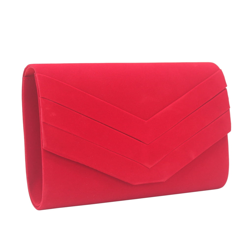 Velvet Handbags Plain Clutch Bag with Chain(Red)