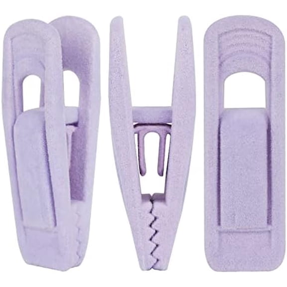 Velvet Hanger Clips Light Purple, 24Pcs Pant Hangers Velvet Clips, Large Opening Clip Clothes Pin, Strong Finger Clip Perfect for Thin Skirt Pant Hangers