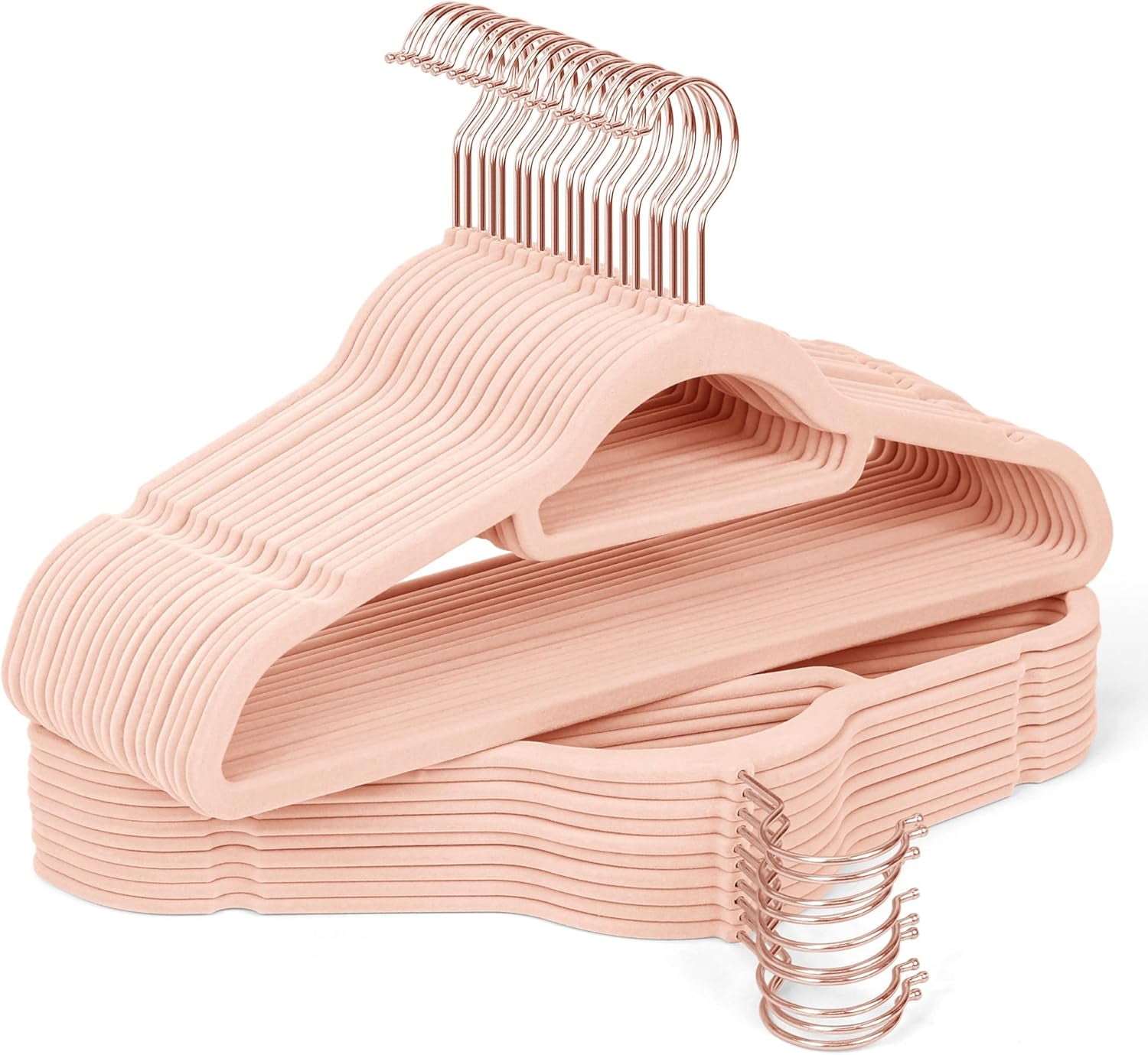 Velvet Hangers 30 Pack with Rose Gold Hooks, Non-Slip, Space Saving & Heavy Duty Slim Flocked Hangers for Clothes, Dresses, Suits, Coats & Pants(Pink)