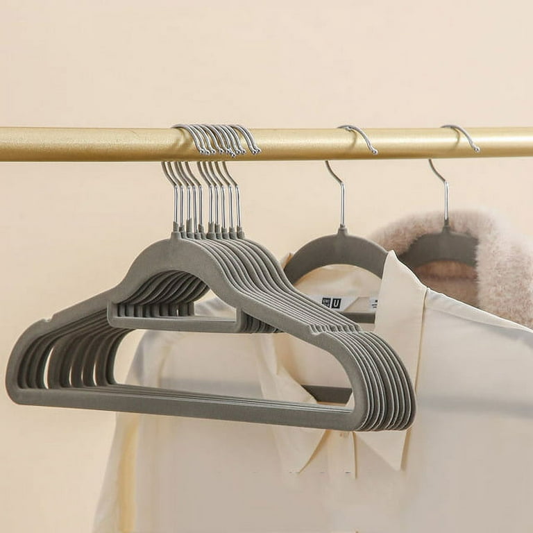 Velvet Hangers 5 Pack - Extra Strong to Hold Heavy Coat and Jacket -  Non-Slip & Space Saving Design Excellent for Men and Women Clothes -  Rotating Chrome Hook - Modern Gray Color 