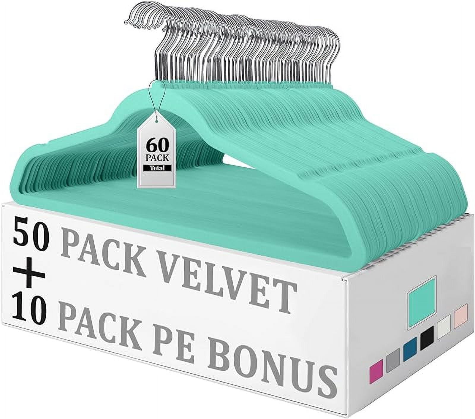 Velvet Hangers 50 Pack with 10 Plastic Hangers, Heavy Duty Study Black Hangers for Coats, Pants