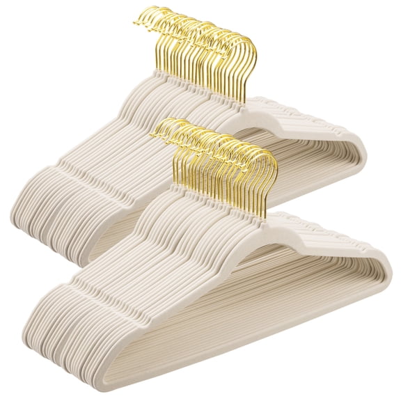 Velvet Hangers 60 Pack, Non-Slip Felt Clothes Hangers, Slim Space Saving for Closet Organizer, Heavy Duty with 360° Swivel Hook - Beige