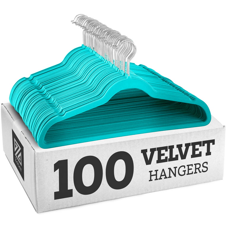Velvet Hangers, Non-Slip Hangers, (100 Pack) Space Saving Closet Hangers, Ultra Slim Standard Hangers (Turquoise) 360 - Degree Swivel Strong Hook Hold