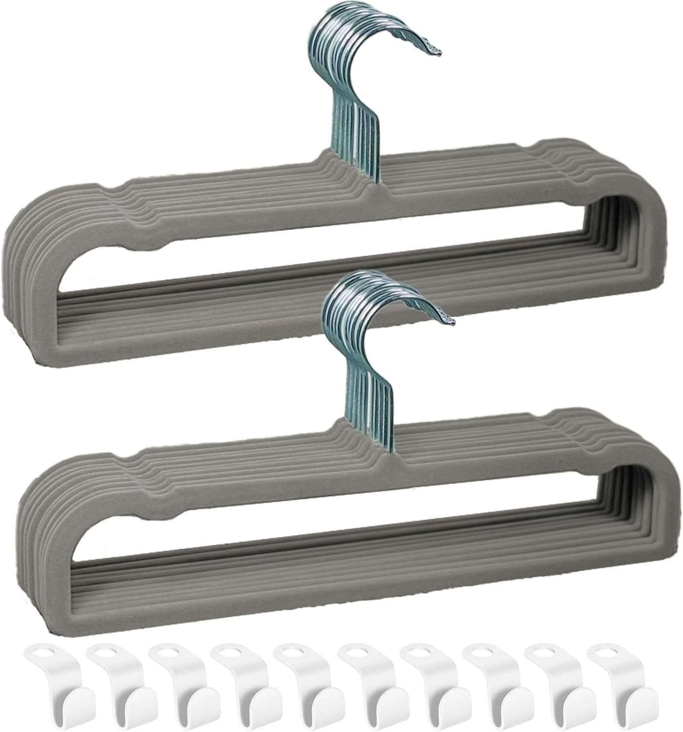 Velvet Hangers Non Slip - 20 Pack Pants Hangers for Closet - Thin Space Saving Clothes Hanger - Strong, Durable, Jean Perchas with 360 Degree Rotatable Hook for Tank Top (Black Silver Hook)