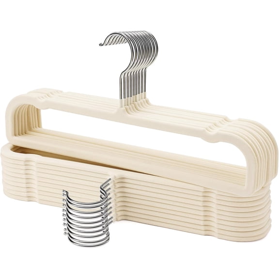 Velvet Hangers Pants Hangers 20 Pack Velvet Pant Hangers,Heavy Duty Felt Hangers for Pants,Jeans,Scarf,Towels,Tank Top,Coat.Closet Organizers and StorageBeige