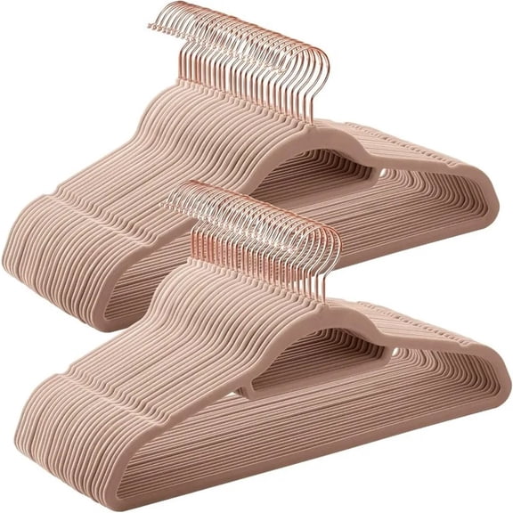 Velvet Hangers, Set of 50 Clothes Hanger with Rose Gold Swivel Hook, Non-Slip, and Space-Saving, 0.2-Inch Thick