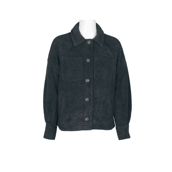 Velvet Heart Collared Button Closure Long Sleeve Knit Jacket with Pockets-BLACK / XS