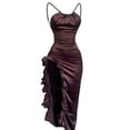 thumbnail image 1 of Velvet High Slit Dress for Women, Gothic Halter Bodycon Ruched Maxi Dress, Sleeveless Club Party Gown, 1 of 7