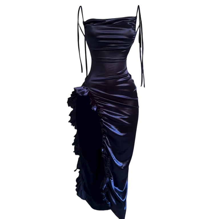 Velvet High Slit Dress for Women, Gothic Halter Bodycon Ruched Maxi Dress,  Sleeveless Club Party Gown - Walmart.com