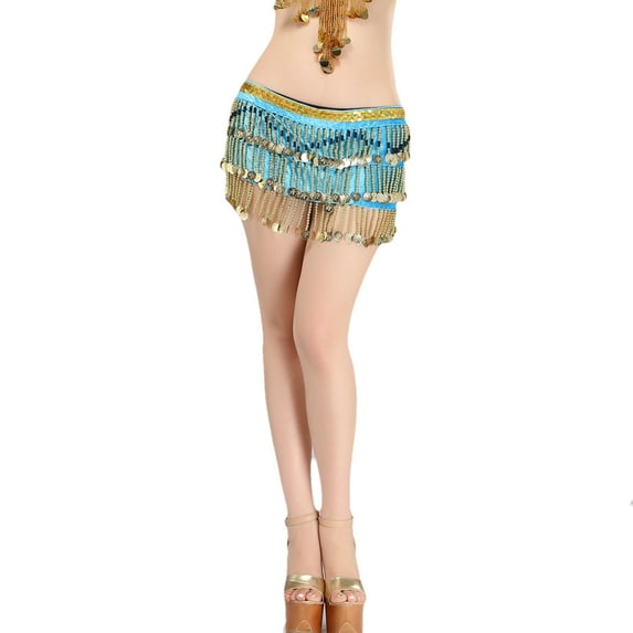 Velvet Hip Scarf Skirts Wrap for Belly Dance Stage Party Halloween Ocean Blue